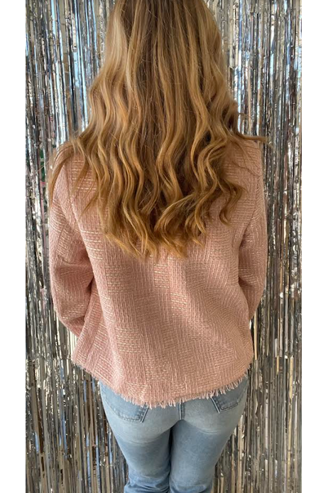 Tweed Pink and Gold Frayed Blazer