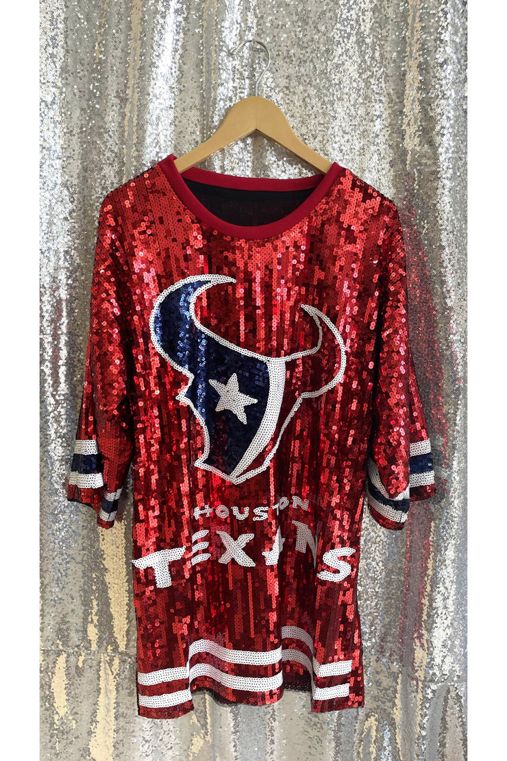 Red Oversized Sequin Texans Jersey