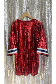 Red Oversized Sequin Texans Jersey