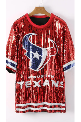 Red Oversized Sequin Texans Jersey