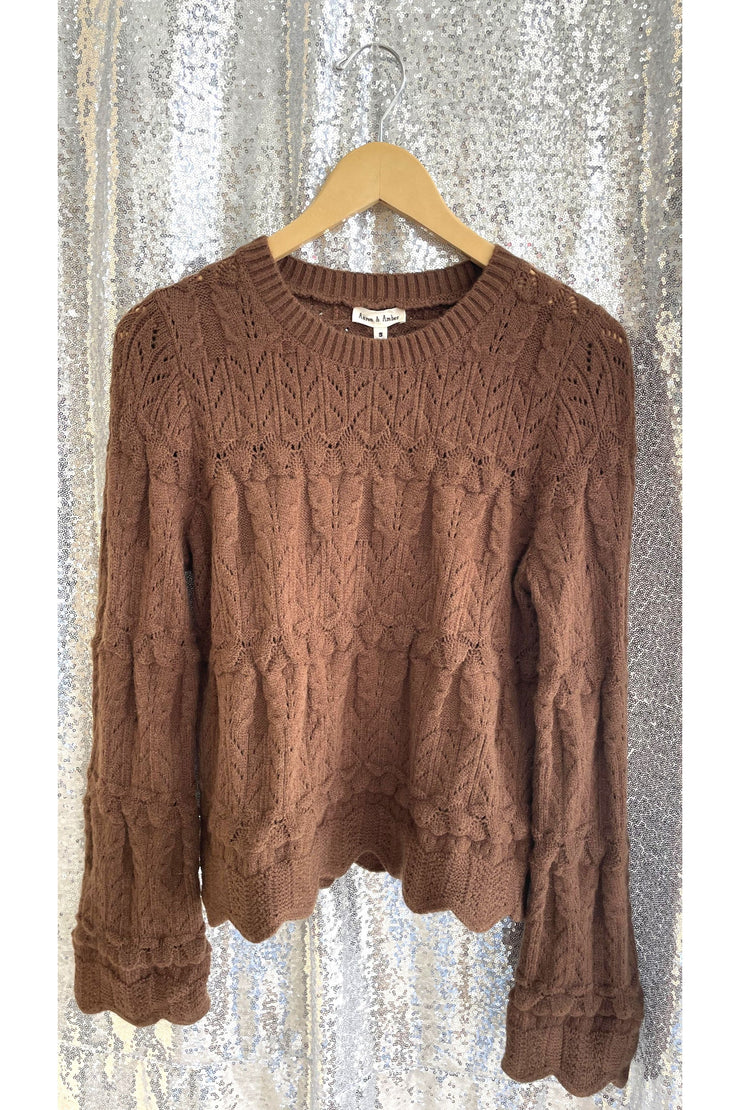 Chocolate Scalloped Edge Sweater