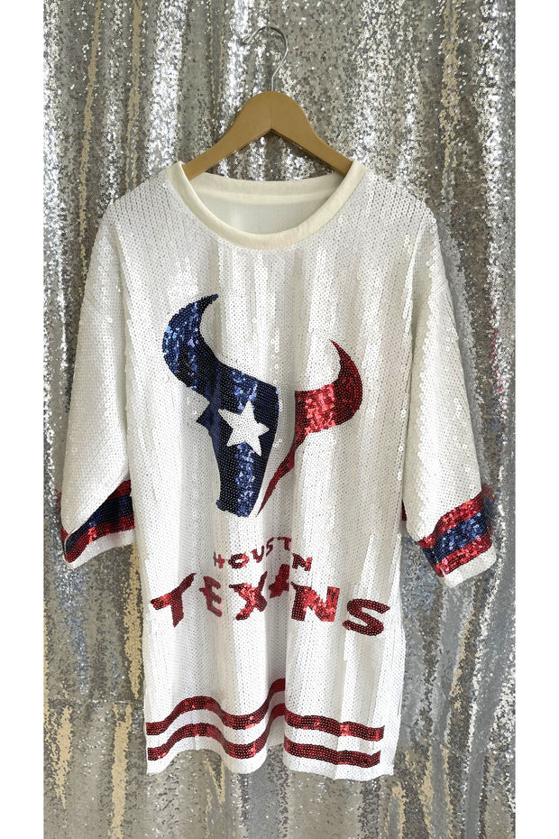 White Oversized Sequin Texans Jersey