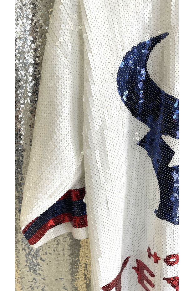 White Oversized Sequin Texans Jersey