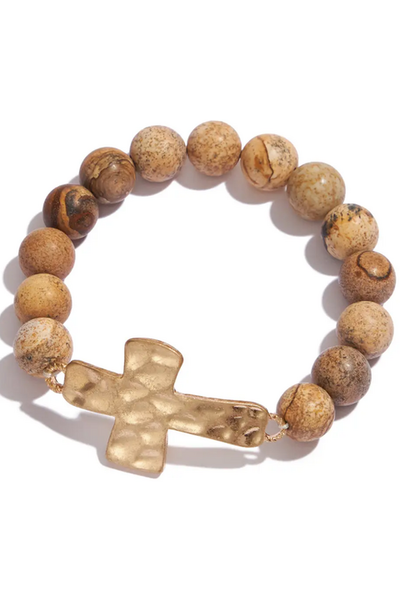 Brown Beaded Cross Bracelet