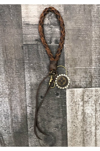 Braided Leather Key Loop with Upcycled Pendant